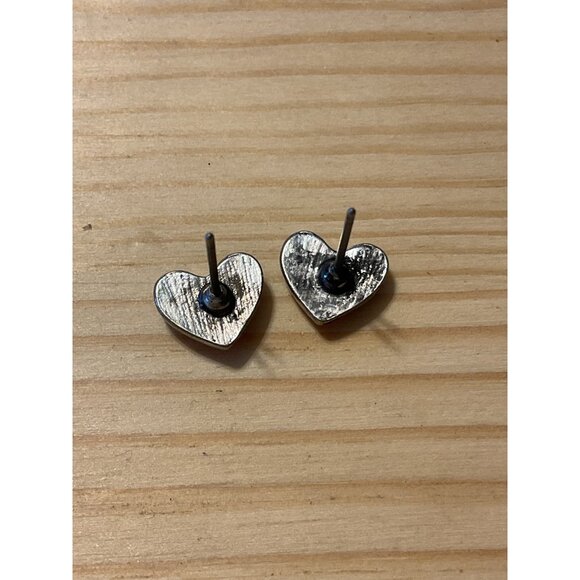 Heart-Shaped Floral Stud Earrings Silver Tone With Pink & Green Accents - Picture 3 of 4